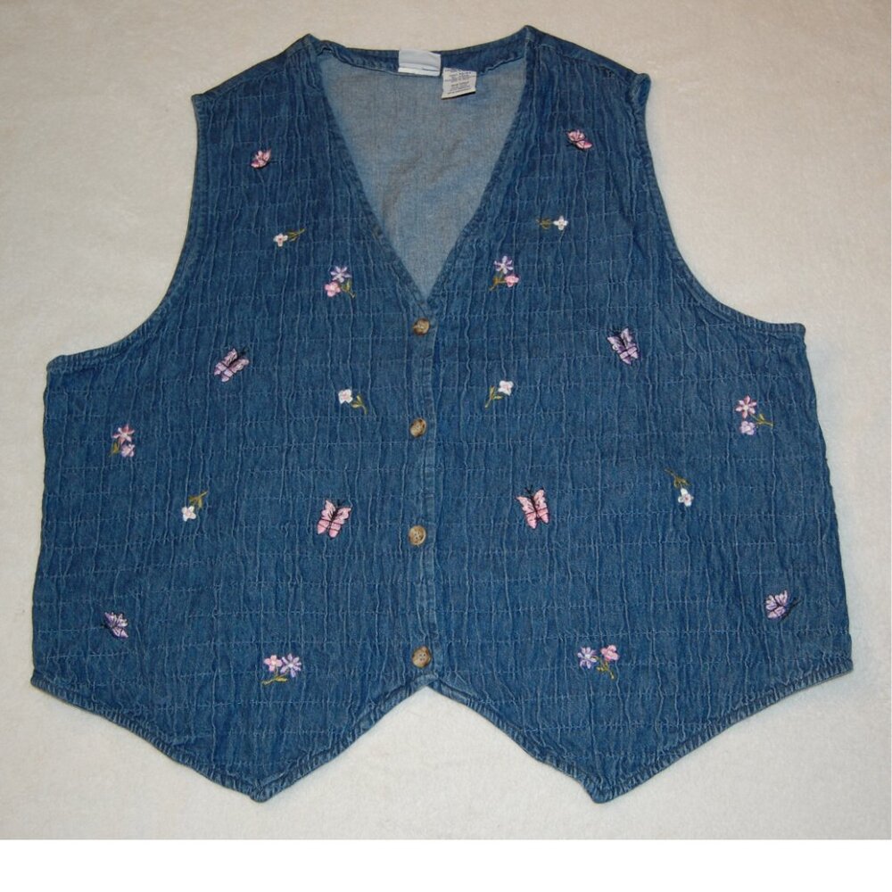 Vintage Bobbie Brooks Denim Vest/Top with Butterflies and Flowers Size 22W/24W